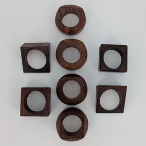 Wood Napkin Rings Set of 8 Faceted Geometric Solid VTG MCM Dinner Table Decor